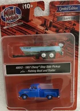 Classic Metal Works 849398038246 1957 Chevy Step Side Pickup Truck With Fishing Boat And Trailer