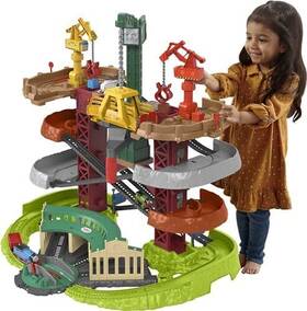 Gxh09 Fisher-price Multi-level Toy Track Set Trains And Cranes Super Tower With Action Station