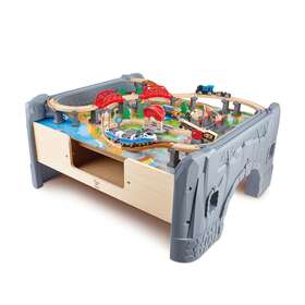 Hape E3766-u-b 70 Piece City Train Table And Set With Battery Powered Locomotive Used