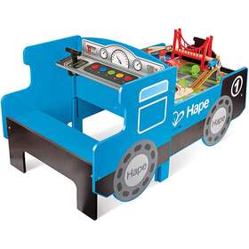 Hape E8646 Deluxe Full Wooden Ride On Foldable Engine Table Blue Open Box