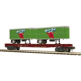 Mth Electrc Trains Mth2095715 Electric O Scale Up Flatcar With 2 Pup Trailer Model Train