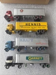 Ho Scale, 4 Vintage Ulrich Mack Semi Cab Over Engine (coe) & Tractor Trailers. Fixed Price $99.99.