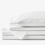 Company Essentials Classic Cool Organic Cotton Percale Solid Bed Sheet Set. Fixed Price $50.00.