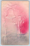 Christmas Postcard Santa Claus With Sack Of Toys Ringing Bell Church Airbrushed. Fixed Price $29.95.