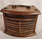 Vintage Mid Century 8 Cork Drink Coasters Wooden Storage Box Holder. Fixed Price $18.50.