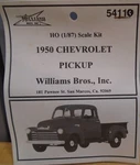 Williams Brothers #54110 Ho Scale 1950 Chevy Pickup Plastic Kit New In Pkg. Fixed Price $9.99.