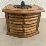 Vintage 8 Wooden Cork Coasters Mid Century Mcm Set Storage Box Holder Free Ship. Fixed Price $18.00.