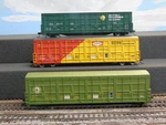 3 Walthers Thrall Door Boxcars, Canfor, Bc Rail, Ashley, Drew & Northern. Fixed Price $50.00.