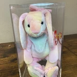 Hippie Beanie Baby Bunny Mint Nwt W/ Classy Collar, Bow, Slippers & Display Case. Fixed Price $18.25.