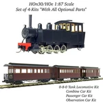 HON30/HOE Aru-model 0-8-0 Narrow Gauge Steam LOCOMOTIVE/3-COACHES Set Of 4-KITS. Fixed Price $564.99.