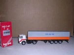 Herpa #818099 Man Cab W/tri-axle Covered Trailor White, Gray & Orange H.O.1/87. Fixed Price $24.99.