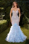 Embellished Mermaid Gown With Feather Train CDA1298. Fixed Price $243.90.