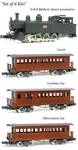 Scale Aru-model 0-8-0 Baldwin Steam LOCOMOTIVE/3-PASSENGER Cars Set Of 4 Kits. Fixed Price $389.99.