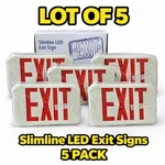 Slimline Led Exit Sign Red Lettering Battery Backup White Housing 5PK. Fixed Price $64.99.