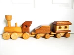 Handmade 3 Pc Wood Toy Train, 20" Vintage Sturdy Antique Steam Engine Locomotive. Fixed Price $30.00.