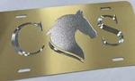 Custom Monogram Horse Car Tag Diamond Etched Gold Metal License Plate. Fixed Price $36.00.