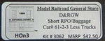HON3 D&rgw #62 Railway Po Express Baggage Car Kit, Laser Cut Wood Mrgs #3062. Fixed Price $45.50.