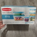 Rubbermaid 24-PIECE Food Storage Containers, Easy Find Lids, Microwave Safe, Pea. Fixed Price $29.99.