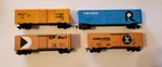 Vintage Lot Of 4 Ho Scale Box Freight Cars Tyco, Bauchman, Lifelike. Fixed Price $20.00.