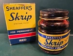 Vintage Sheaffer's Skrip Writing Fluid #02 Permanent Red Oz Bottle Ink And Box. Fixed Price $22.99.
