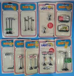 (9) Life Like Ho Scale Light-ups Gas Street Lamps Signs A&p Exxon Coke Lot. Fixed Price $69.95.