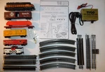 Ho Train Set Flywheel Loco, 5 Cars, Nickel Silver Track, Power, Knuckle Couplers. Fixed Price $69.99.