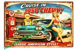 1958 Chevy Classic Cruise Gas Station Metal Sign Vintage Style Garage Art. Fixed Price $63.71.